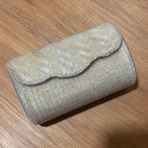 Elegant mini vintage Cream Beaded Clutch